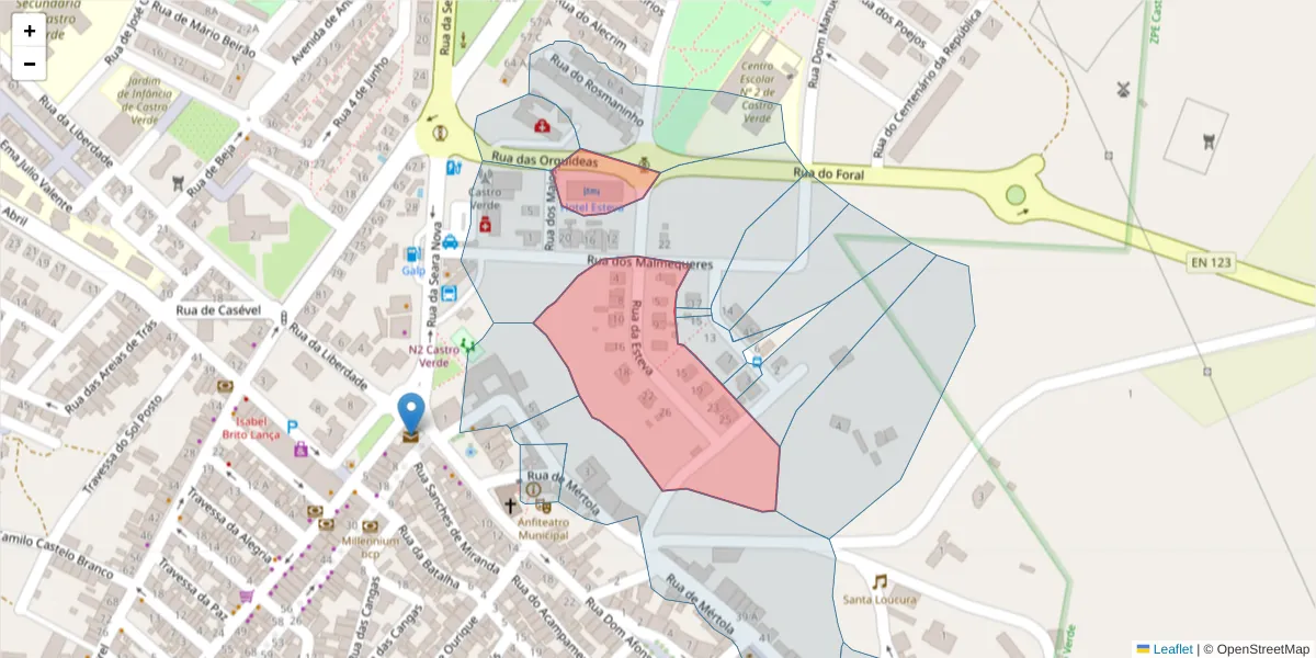 Mapa detalhado do código postal 7780-159 com limites, códigos postais vizinhos e agências dos correios