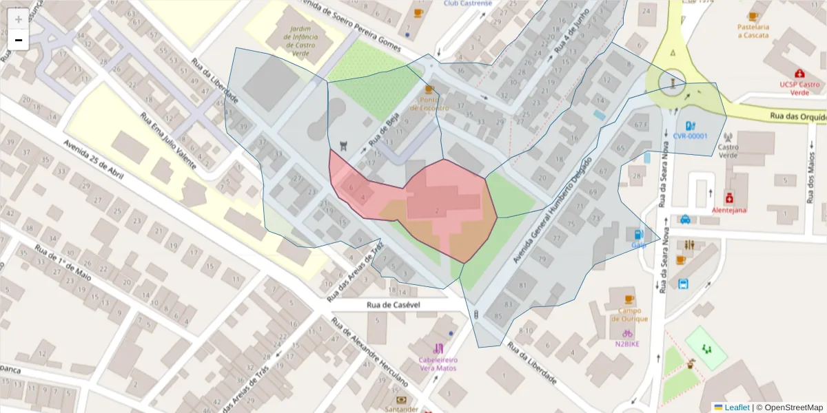 Mapa detalhado do código postal 7780-161 com limites, códigos postais vizinhos e agências dos correios