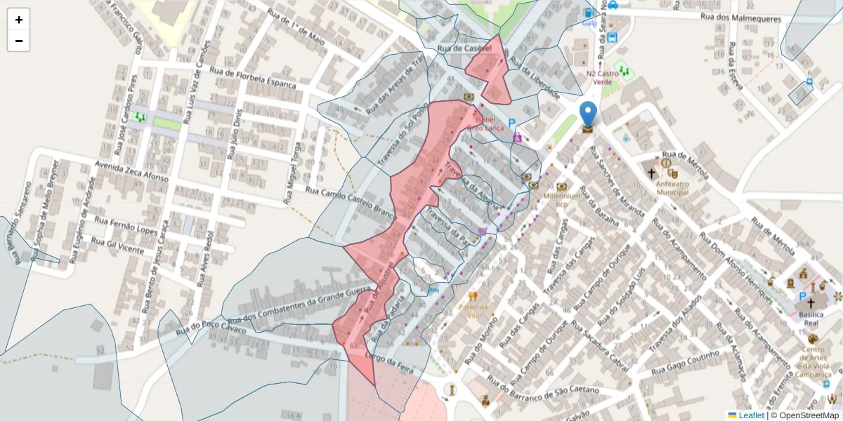 Mapa detalhado do código postal 7780-170 com limites, códigos postais vizinhos e agências dos correios