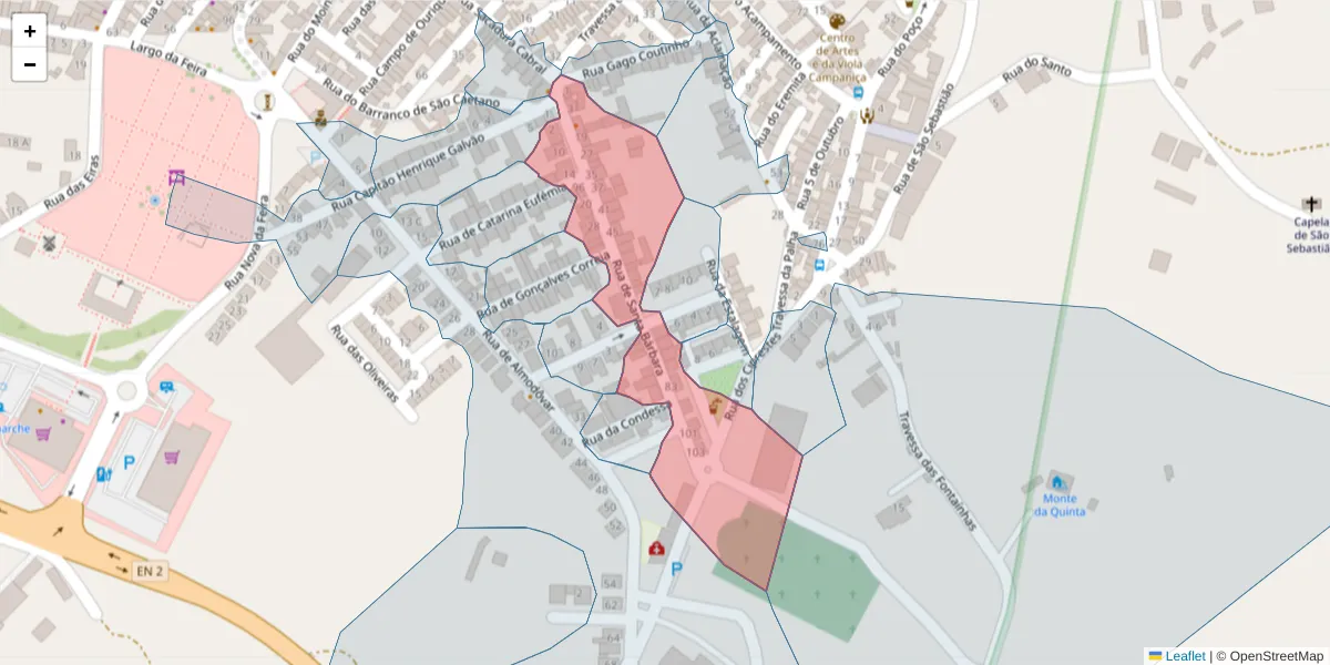 Mapa detalhado do código postal 7780-175 com limites, códigos postais vizinhos e agências dos correios