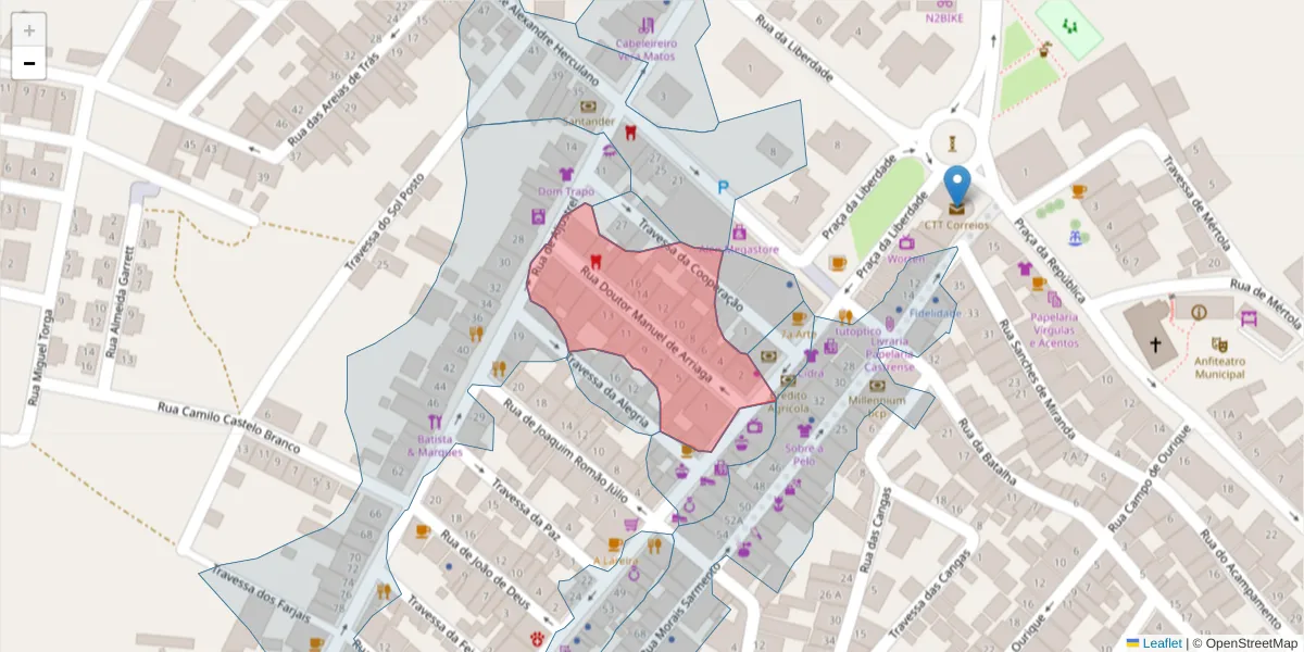 Mapa detalhado do código postal 7780-198 com limites, códigos postais vizinhos e agências dos correios