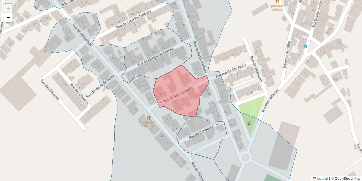 Mapa detalhado do código postal 7780-202 com limites, códigos postais vizinhos e agências dos correios