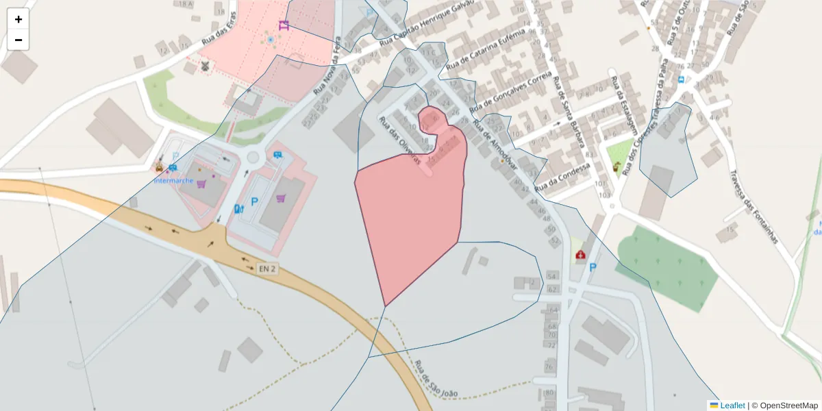 Mapa detalhado do código postal 7780-205 com limites, códigos postais vizinhos e agências dos correios