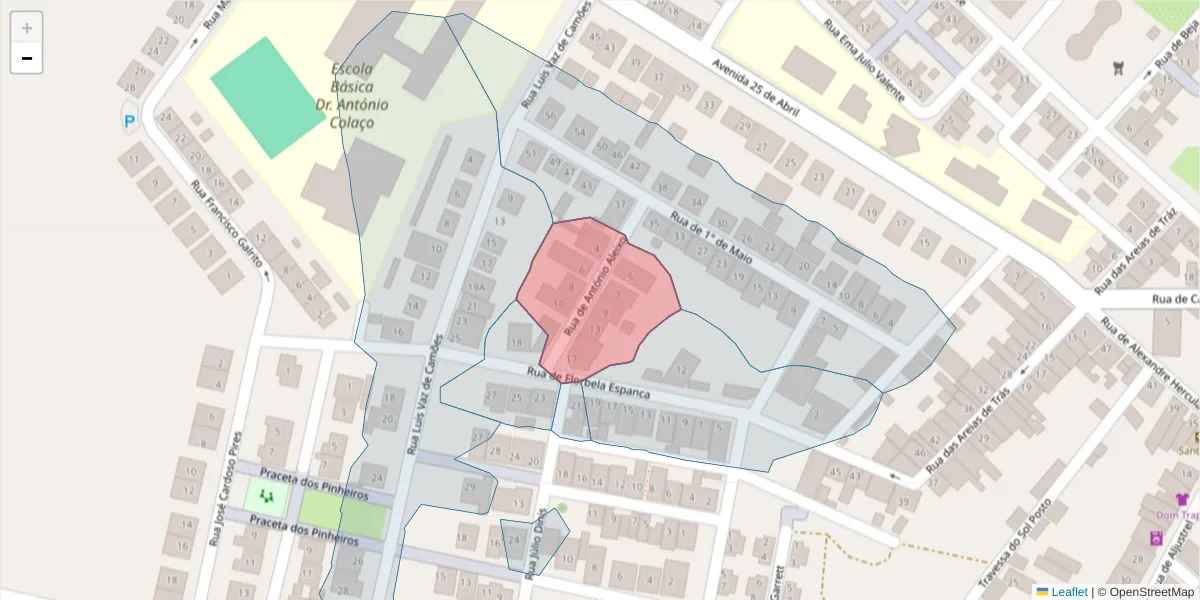 Mapa detalhado do código postal 7780-212 com limites, códigos postais vizinhos e agências dos correios