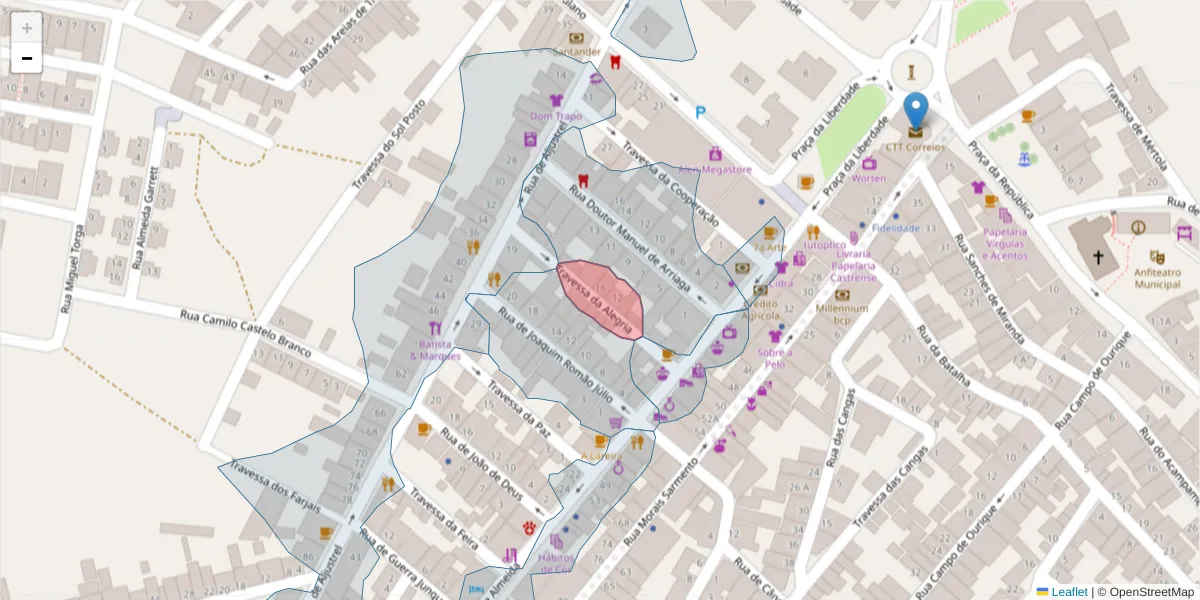 Mapa detalhado do código postal 7780-213 com limites, códigos postais vizinhos e agências dos correios