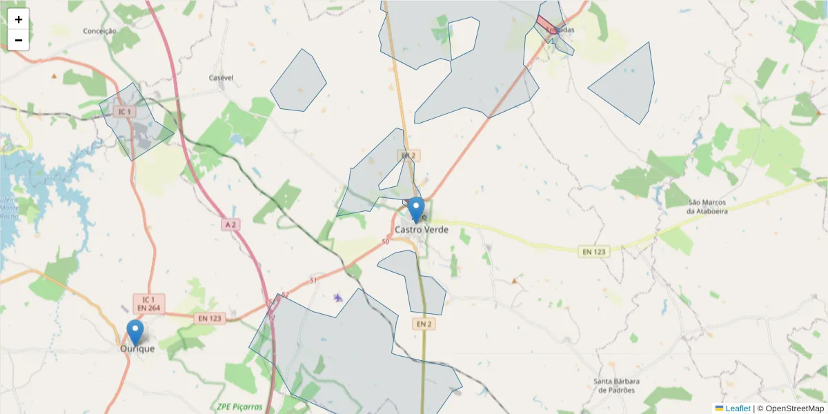 Mapa detalhado do código postal 7780-259 com limites, códigos postais vizinhos e agências dos correios