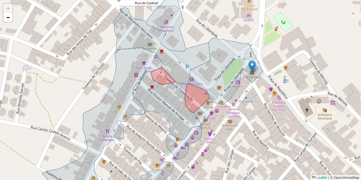 Mapa detalhado do código postal 7780-265 com limites, códigos postais vizinhos e agências dos correios