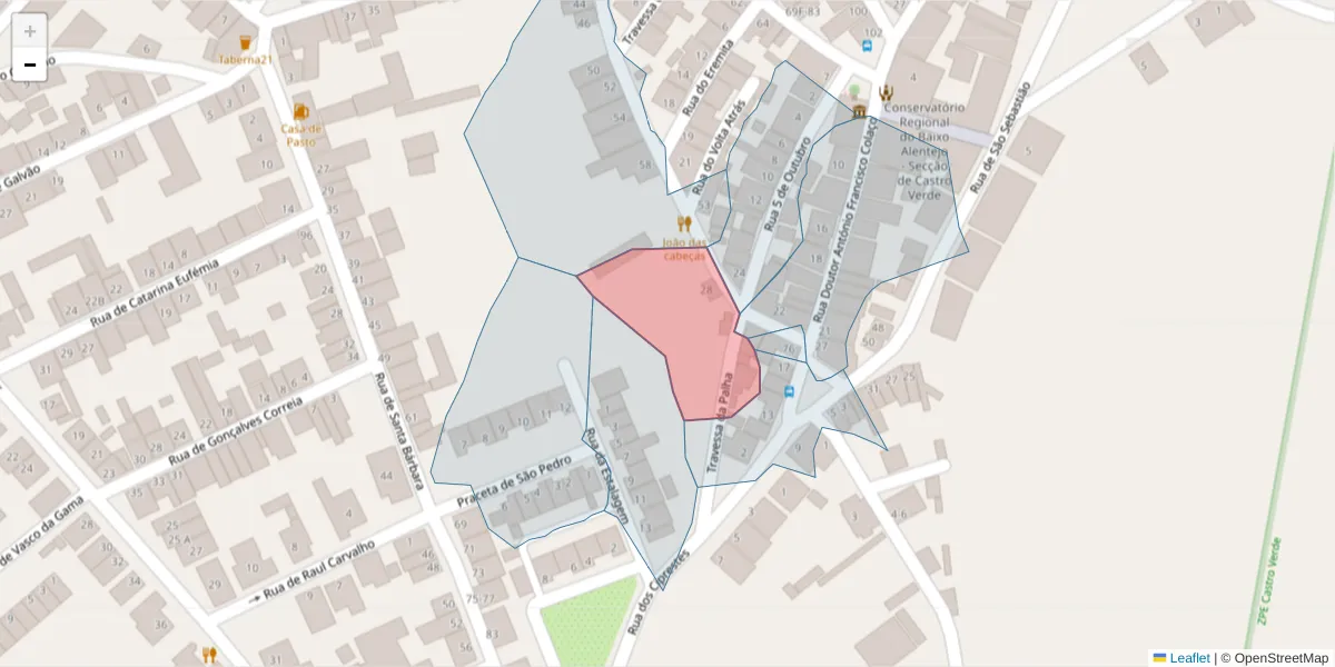 Mapa detalhado do código postal 7780-269 com limites, códigos postais vizinhos e agências dos correios