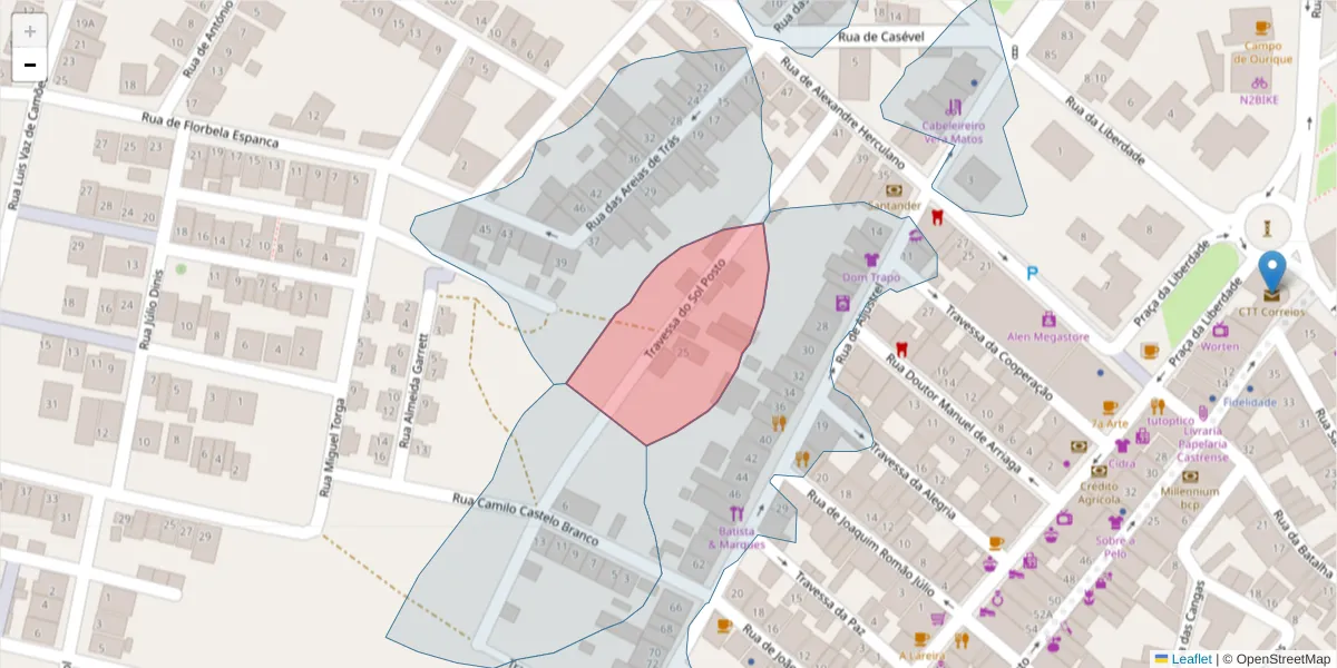 Mapa detalhado do código postal 7780-276 com limites, códigos postais vizinhos e agências dos correios