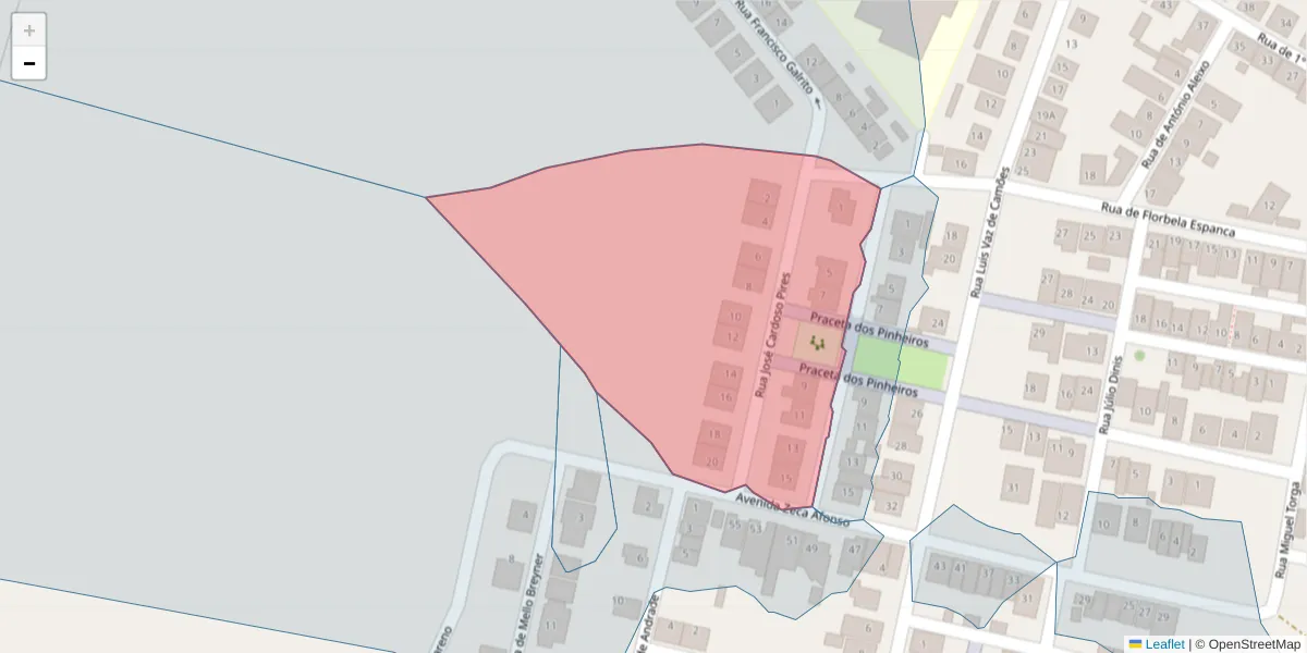Mapa detalhado do código postal 7780-283 com limites, códigos postais vizinhos e agências dos correios