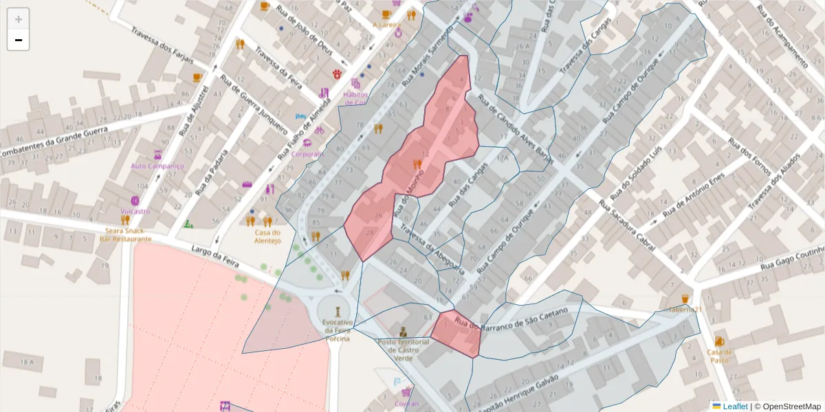 Mapa detalhado do código postal 7780-285 com limites, códigos postais vizinhos e agências dos correios