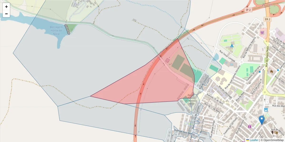 Mapa detalhado do código postal 7780-287 com limites, códigos postais vizinhos e agências dos correios