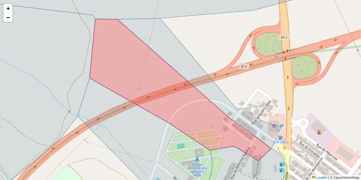 Mapa detalhado do código postal 7780-296 com limites, códigos postais vizinhos e agências dos correios