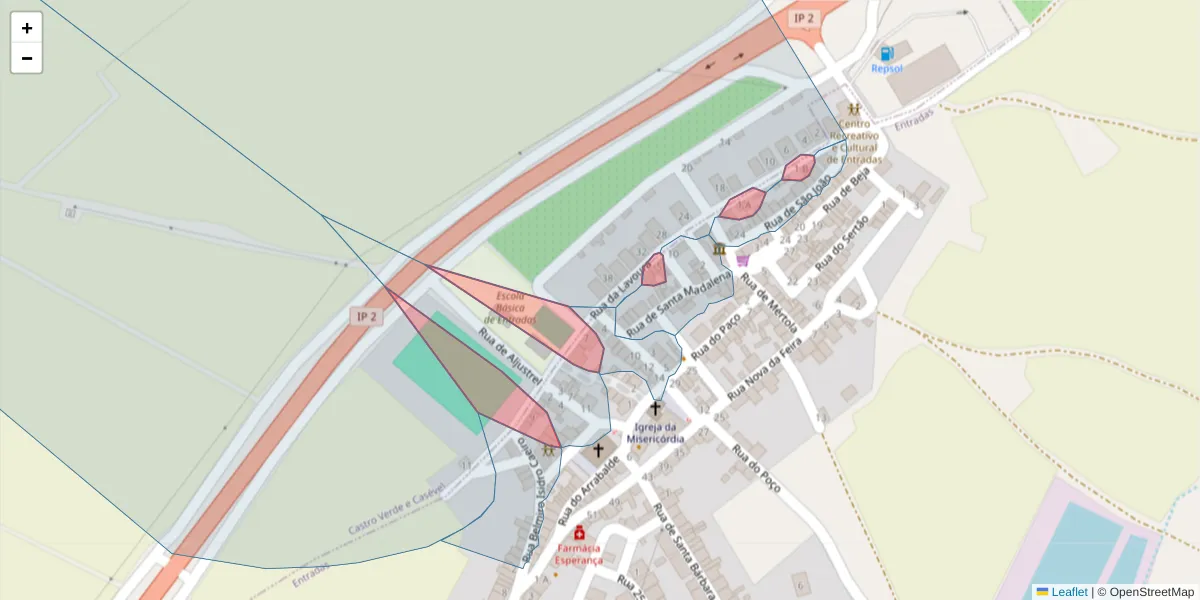 Mapa detalhado do código postal 7780-323 com limites, códigos postais vizinhos e agências dos correios