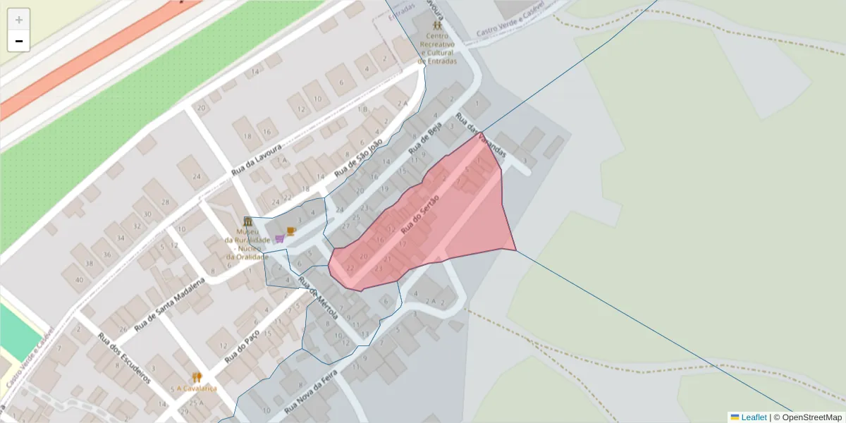 Mapa detalhado do código postal 7780-324 com limites, códigos postais vizinhos e agências dos correios