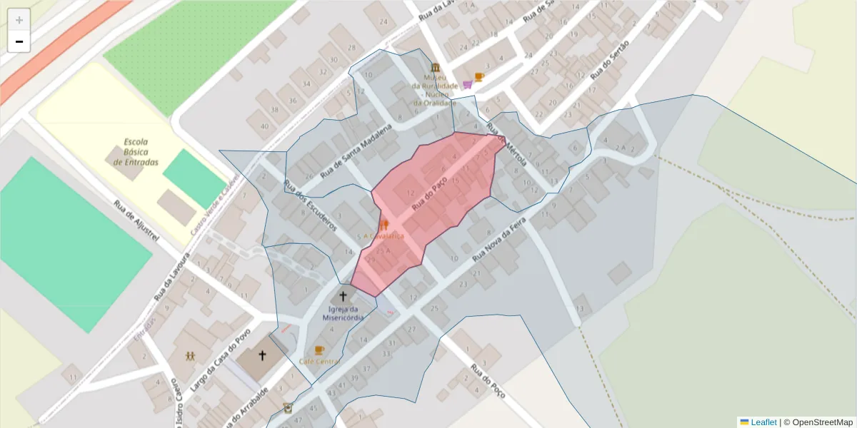 Mapa detalhado do código postal 7780-341 com limites, códigos postais vizinhos e agências dos correios