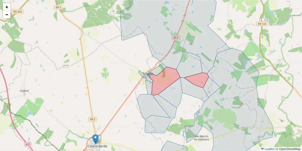 Mapa detalhado do código postal 7780-342 com limites, códigos postais vizinhos e agências dos correios