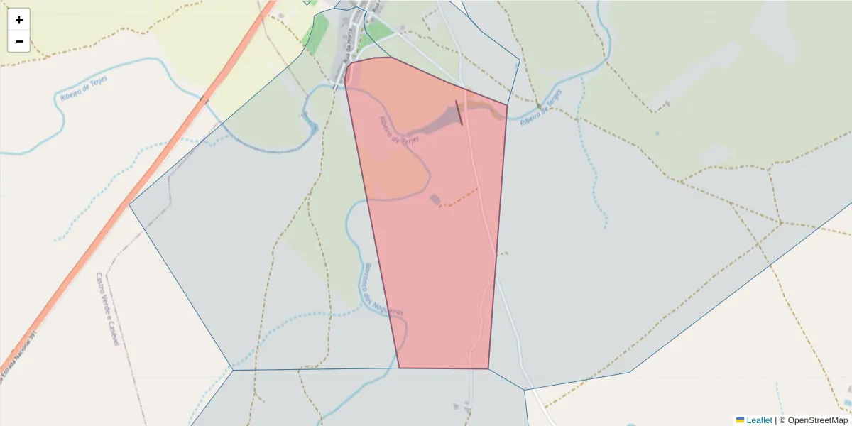 Mapa detalhado do código postal 7780-349 com limites, códigos postais vizinhos e agências dos correios
