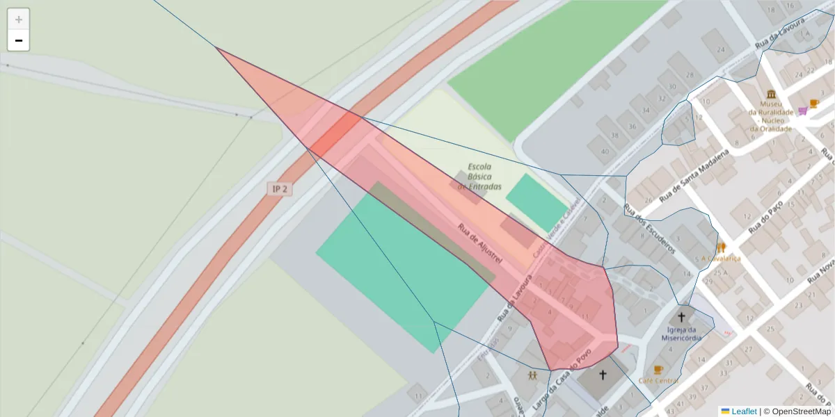 Mapa detalhado do código postal 7780-354 com limites, códigos postais vizinhos e agências dos correios