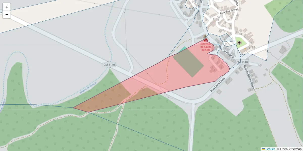 Mapa detalhado do código postal 7780-453 com limites, códigos postais vizinhos e agências dos correios