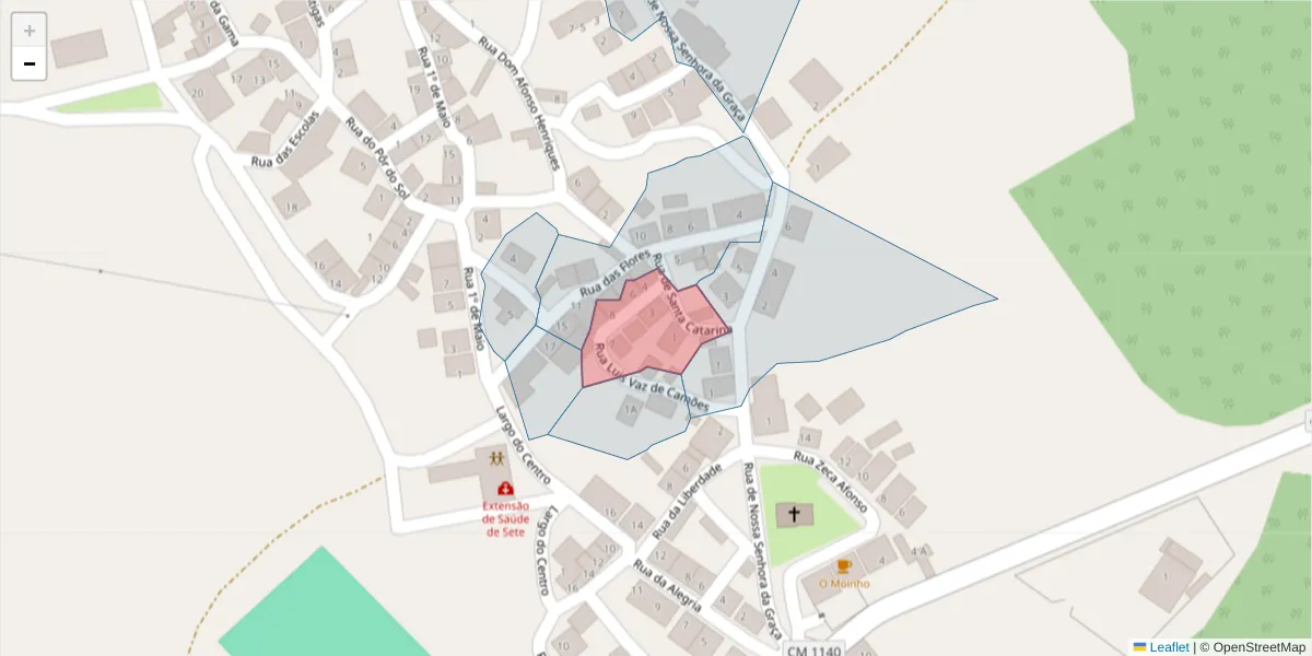 Mapa detalhado do código postal 7780-466 com limites, códigos postais vizinhos e agências dos correios