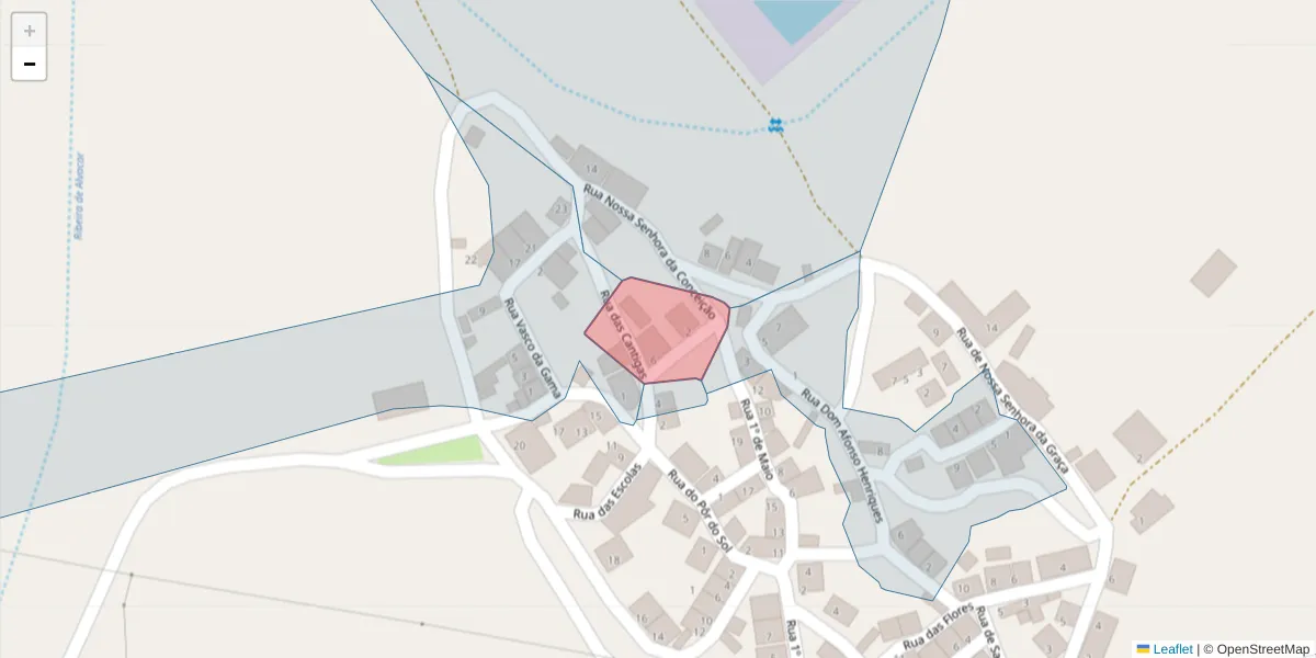 Mapa detalhado do código postal 7780-470 com limites, códigos postais vizinhos e agências dos correios