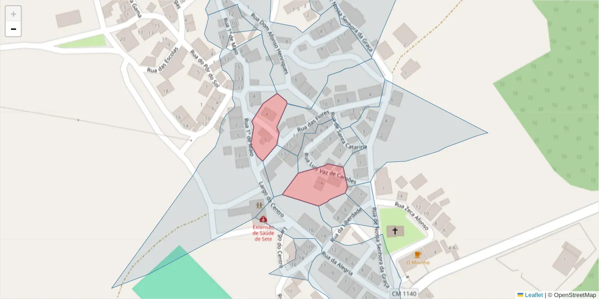 Mapa detalhado do código postal 7780-480 com limites, códigos postais vizinhos e agências dos correios