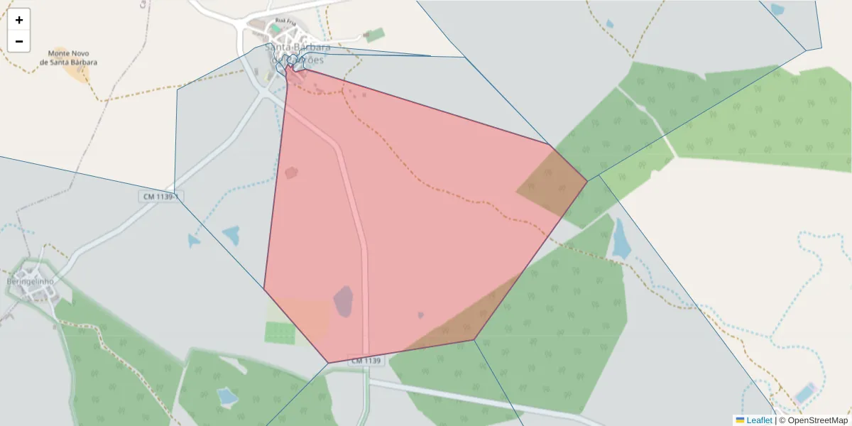 Mapa detalhado do código postal 7780-489 com limites, códigos postais vizinhos e agências dos correios