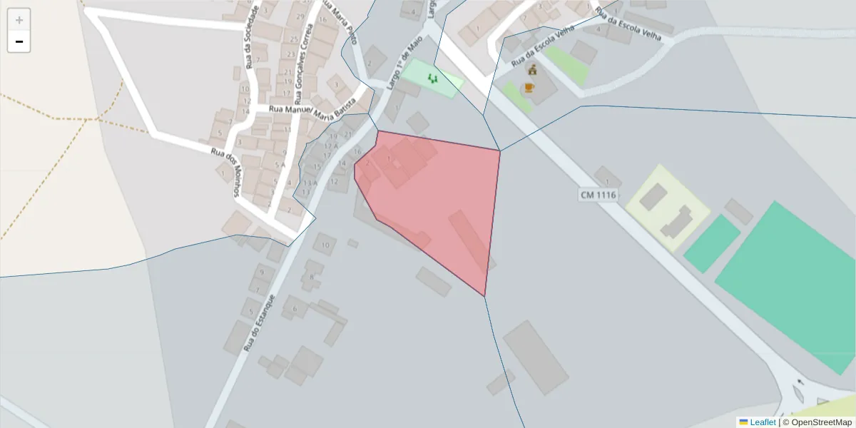 Mapa detalhado do código postal 7780-523 com limites, códigos postais vizinhos e agências dos correios