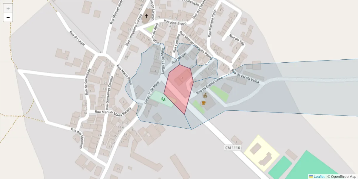 Mapa detalhado do código postal 7780-524 com limites, códigos postais vizinhos e agências dos correios