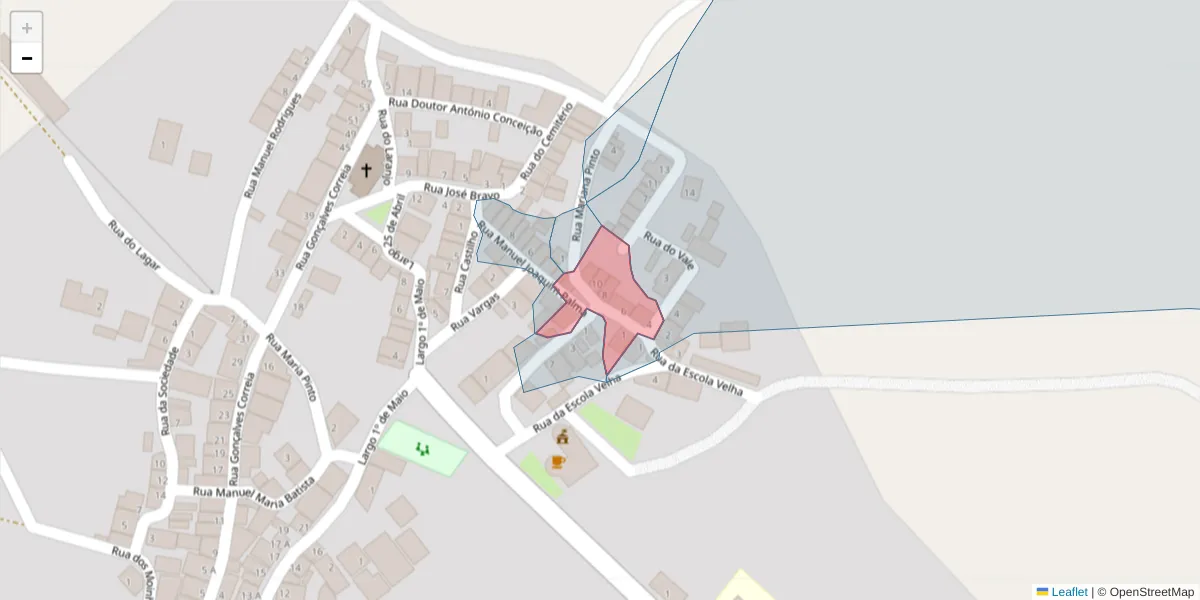 Mapa detalhado do código postal 7780-526 com limites, códigos postais vizinhos e agências dos correios