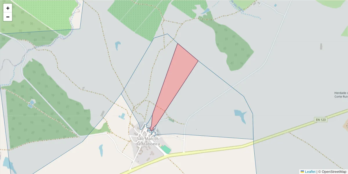 Mapa detalhado do código postal 7780-531 com limites, códigos postais vizinhos e agências dos correios