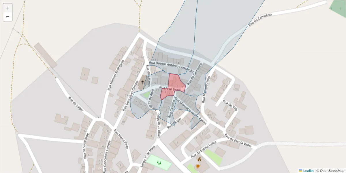Mapa detalhado do código postal 7780-537 com limites, códigos postais vizinhos e agências dos correios