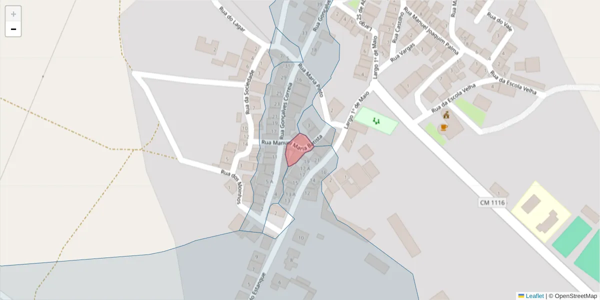 Mapa detalhado do código postal 7780-539 com limites, códigos postais vizinhos e agências dos correios