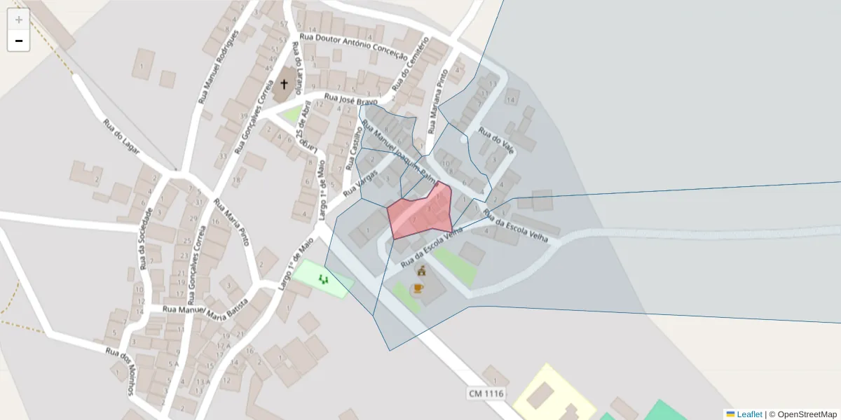 Mapa detalhado do código postal 7780-540 com limites, códigos postais vizinhos e agências dos correios
