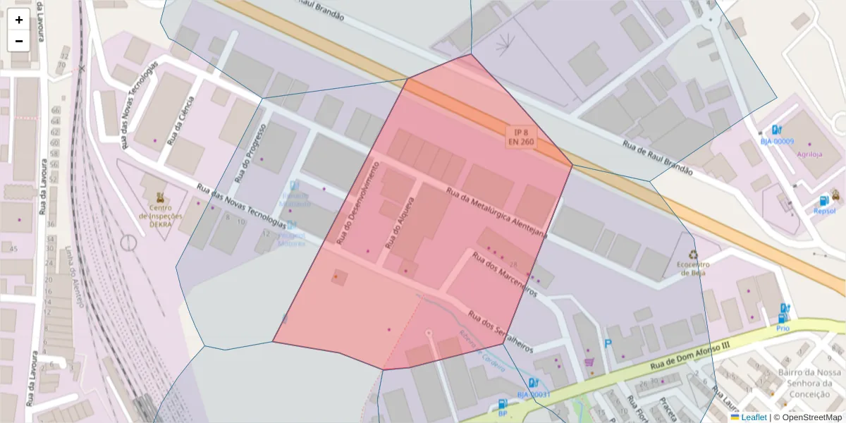 Mapa detalhado do código postal 7800-009 com limites, códigos postais vizinhos e agências dos correios