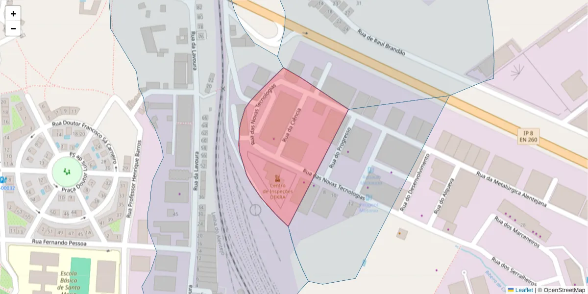 Mapa detalhado do código postal 7800-010 com limites, códigos postais vizinhos e agências dos correios
