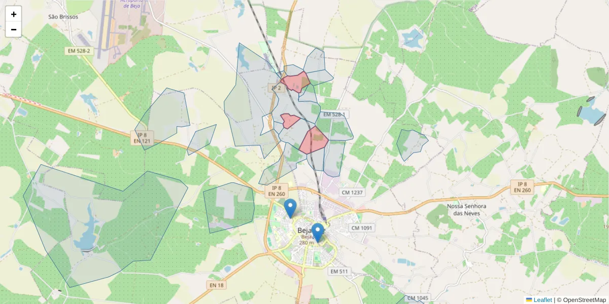 Mapa detalhado do código postal 7800-014 com limites, códigos postais vizinhos e agências dos correios