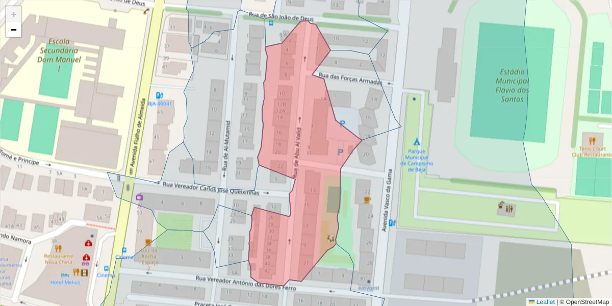 Mapa detalhado do código postal 7800-029 com limites, códigos postais vizinhos e agências dos correios