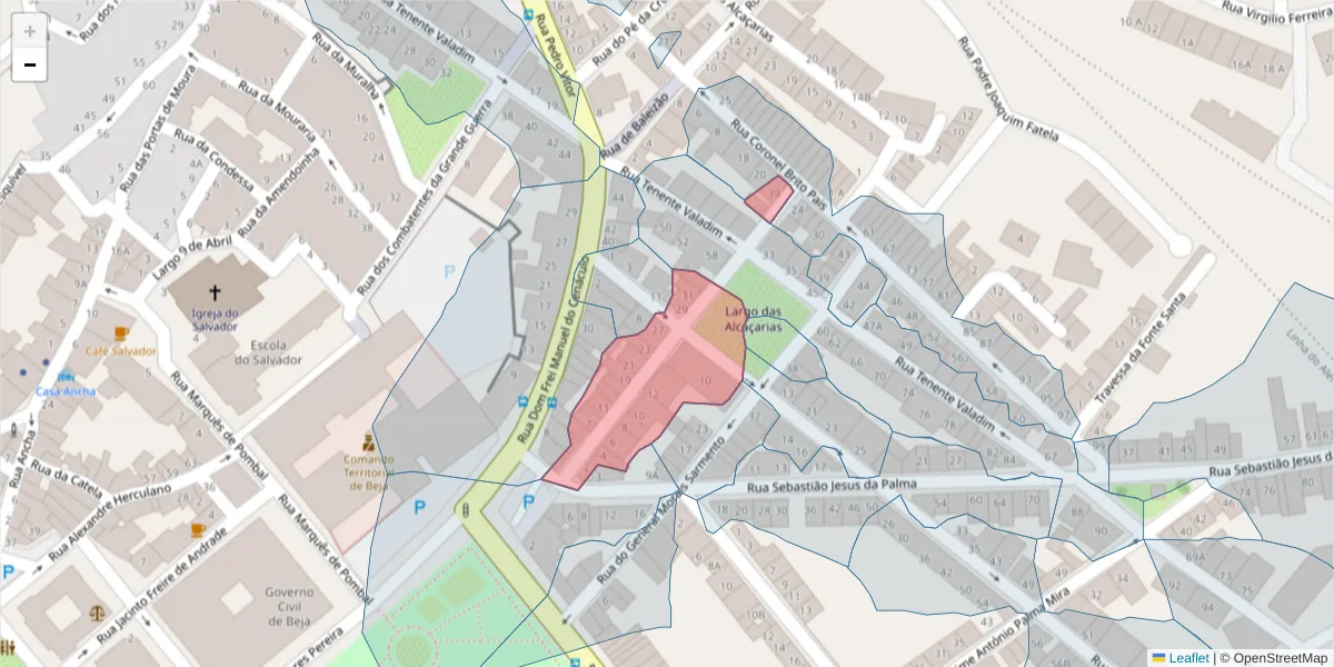 Mapa detalhado do código postal 7800-032 com limites, códigos postais vizinhos e agências dos correios