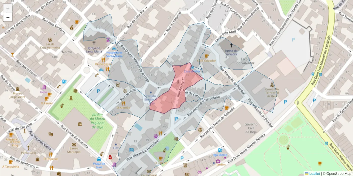 Mapa detalhado do código postal 7800-036 com limites, códigos postais vizinhos e agências dos correios