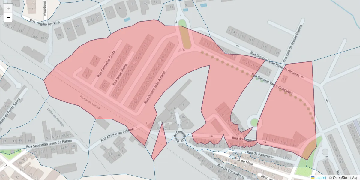 Mapa detalhado do código postal 7800-048 com limites, códigos postais vizinhos e agências dos correios