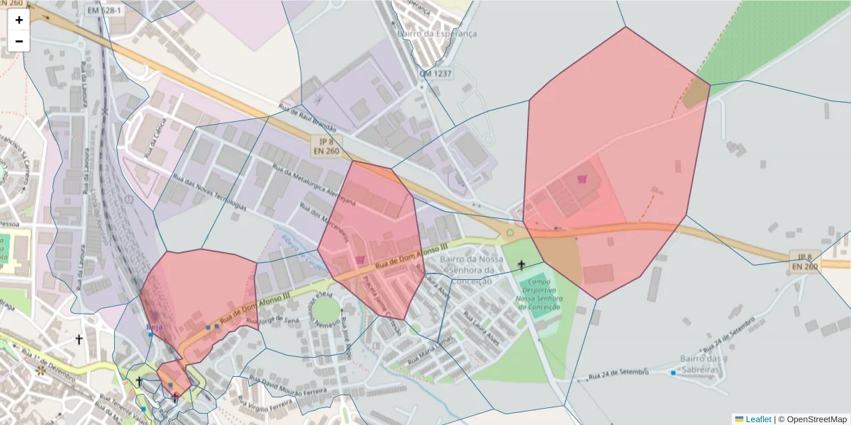 Mapa detalhado do código postal 7800-050 com limites, códigos postais vizinhos e agências dos correios
