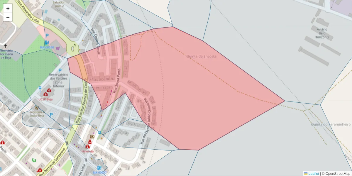Mapa detalhado do código postal 7800-061 com limites, códigos postais vizinhos e agências dos correios