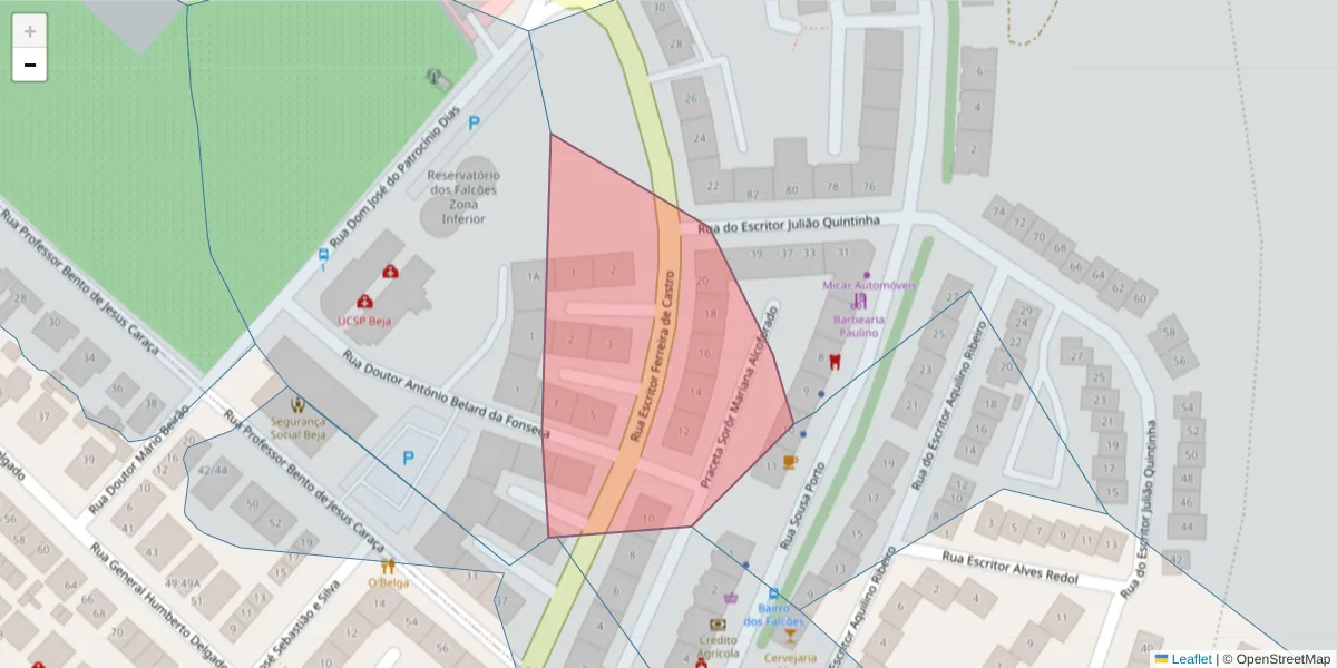 Mapa detalhado do código postal 7800-062 com limites, códigos postais vizinhos e agências dos correios