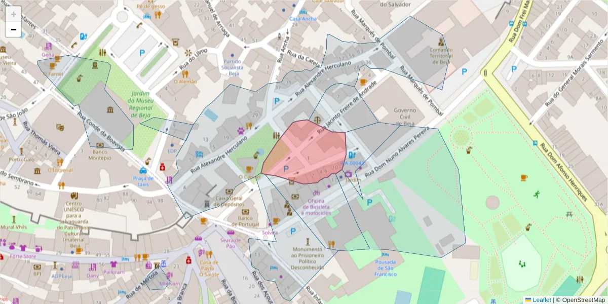 Mapa detalhado do código postal 7800-074 com limites, códigos postais vizinhos e agências dos correios