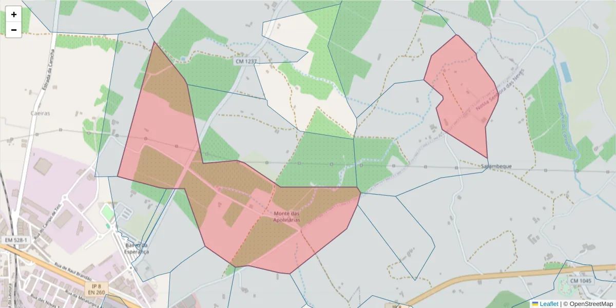 Mapa detalhado do código postal 7800-098 com limites, códigos postais vizinhos e agências dos correios