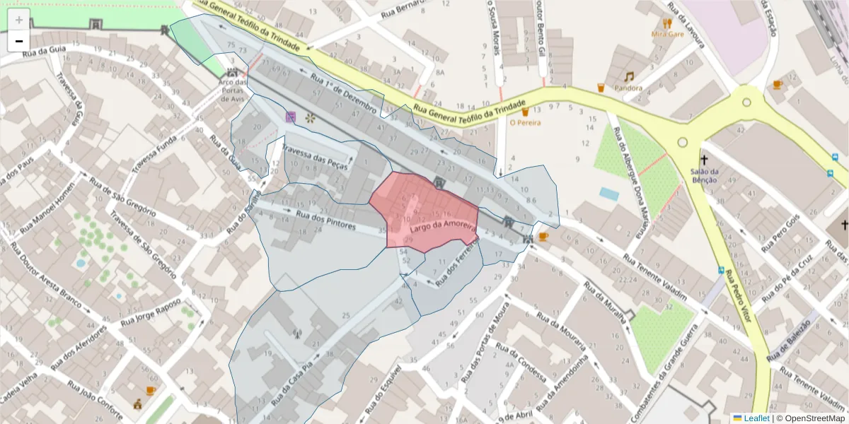 Mapa detalhado do código postal 7800-129 com limites, códigos postais vizinhos e agências dos correios