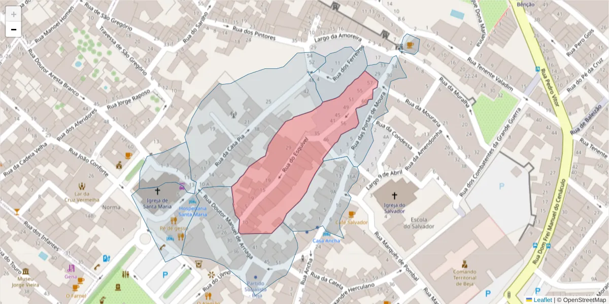 Mapa detalhado do código postal 7800-162 com limites, códigos postais vizinhos e agências dos correios