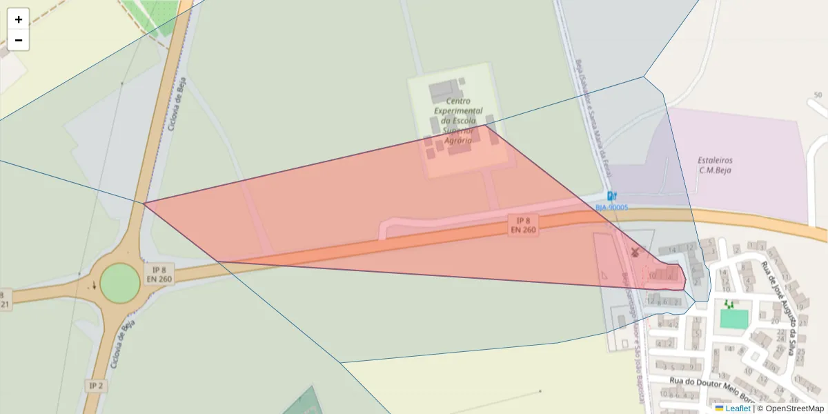 Mapa detalhado do código postal 7800-164 com limites, códigos postais vizinhos e agências dos correios